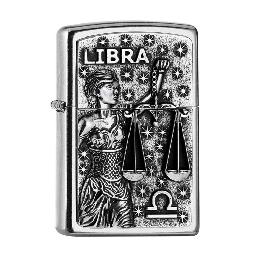 Zippo Zippo Lighter Libra Zodiac Sign Chrome Horoscope Windproof Flame Refillable