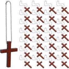 50pcs Natural Wood -Pendant Charms with Stainless Steel Chain for Christmas Car Mirror Church Home Decor