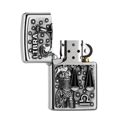 Zippo Zippo Lighter Libra Zodiac Sign Chrome Horoscope Windproof Flame Refillable 1