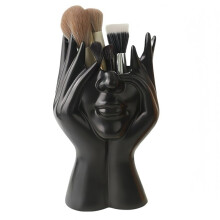 Makeup Brush Holder Pencil Holder Human Art, Desktop Mounted Makeup Brush Storage Box, Decorative Resin Black