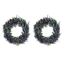 2X Kuenstlicher Kranz, Tuer Kranz 17 Zoll Lavendel Fruehling Kranz Runde Kranz fuer Haus Tuer, Wohn Kultur