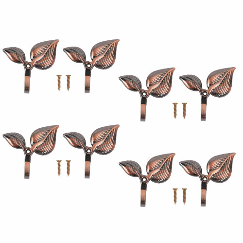 8 x Iron Leaf Shaped Curtain Tie Backs Holders Wall Hooks Home Decor, Red Bronze