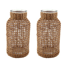 2X Straw Glass Flower Vase Japanese Flower Pot in the Nordic Contracted Flower Basket to Water Plants -S