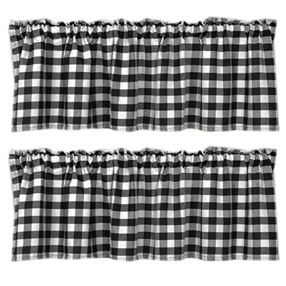 Unisex White,Black 2X Plaid Valances For Kitchen Farmhouse Check Plaid Valances For Window Treatment Decor (Black And White)