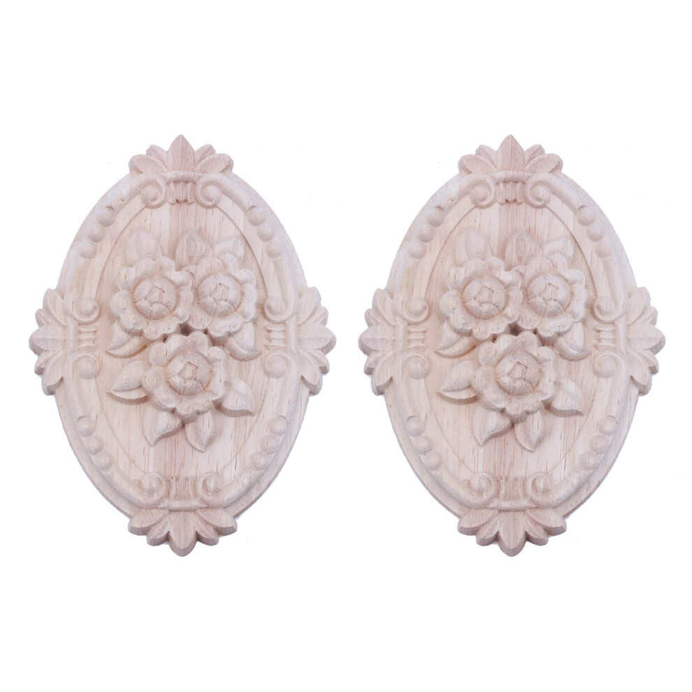 Typecat 2X Retro Wood Ornament Applique Carving Ornament For Cabinet Door Furniture Decoration(13X9cm)