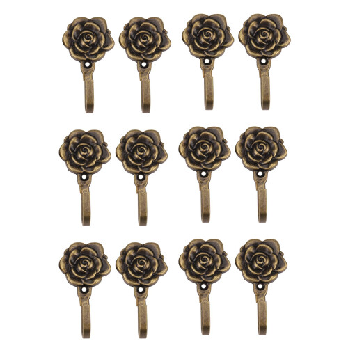 12Pcs Metal Rose Flower Curtain Tie Back Tieback Holders Wall Hooks Decor