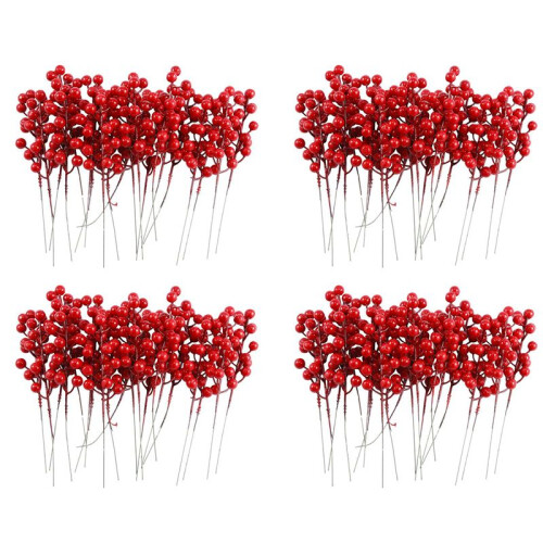 Pacote de 80 Caules de Frutas Vermelhas de Natal Artificiais de 8 Polegadas para Enfeites de árvore de Natal