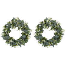 2X Faux Boxwood Wreath 12.9Inch Artificial Green Leaves Wreath for Front Door Hanging Wall Window Party Decoration
