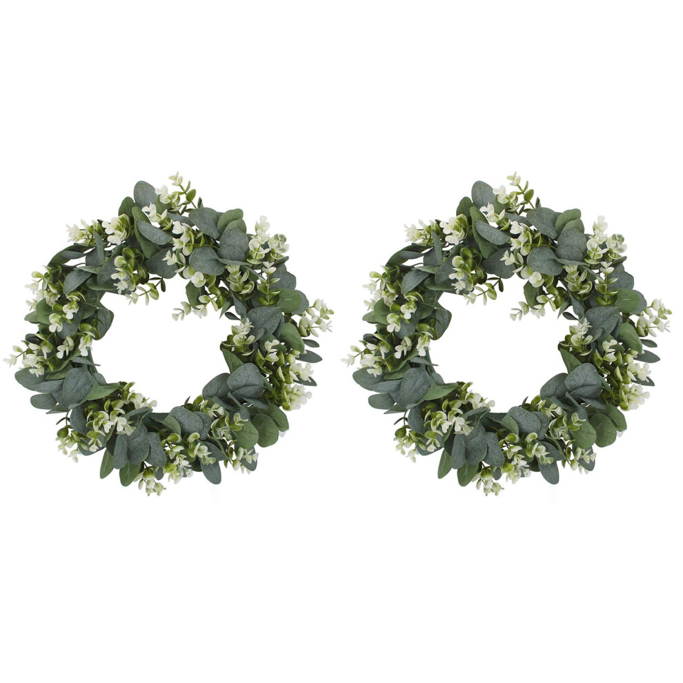 2X Faux Boxwood Wreath 12.9Inch Artificial Leaves Wreath For Front Door Hanging Wall Window Party Decoration Green 6033247002951