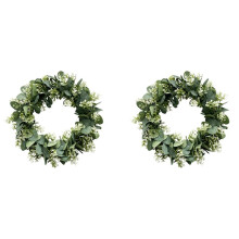 2X Guirnalda de Eucalipto, Decoración de Granja, Corona Verde de la Puerta Delantera Granja Corona Artificial, Corona Verde de Primavera Y Verano