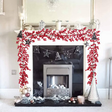 2X 6.39FT Czerwony Berry Christmas Garland, Elastyczna Girlanda Ze Sztucznych JagóD do Dekoracji Kominka na Zimowe Dekoracje śWiąTeczne