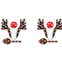 2X Bois de Renne de Voiture, Kit Voiture Bois avec Lumières LED, Kit Voiture Renne Bois, Nez, Queue, Décorations de Noël pour Voiture