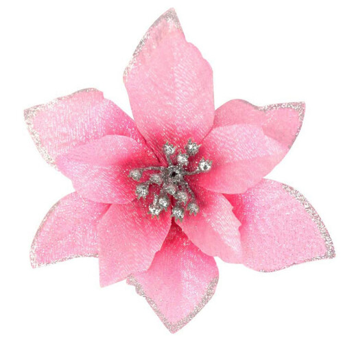100x Enfeites de árvore de Natal de Poinsétia Com Glitter 5 Polegadas Flores de Seda Artificial Picaretas Guirlanda 1