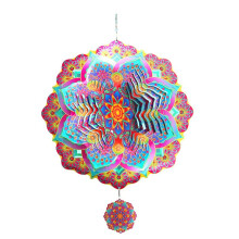 Mandala Wind Spinner Métal 3D Rotatif Carillons de Luxe Art Jardin Suspendu Décoration Extérieure Violet Wind Spinners