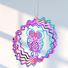 Owl Kinetic Gradient Color Wind Spinner Sculpture 3D Wind Chimes Sun Catcher Gazing Spiral Tail Stabilizer