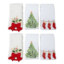 2X Serie di Natale Asciugamani di Cotone Campane di Natale Calze per Alberi di Natale Asciugamani Decorazioni Regali Asciugamani Ricamati Asciugamani