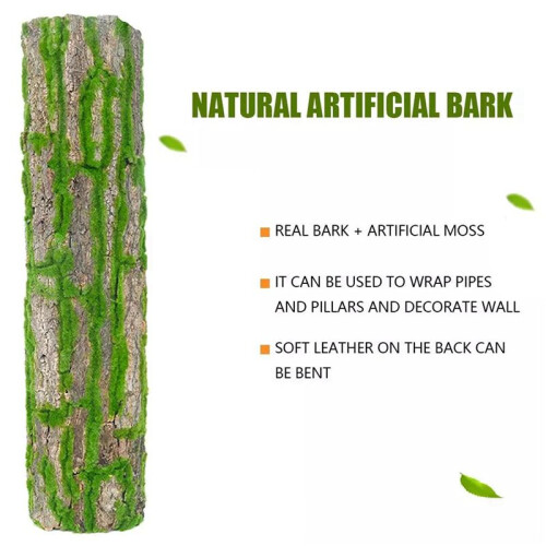 3X Artificial Bark Decoration Real Dried Pine Tree Bark with Artificial Moss 2