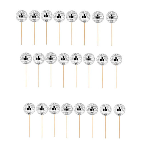 24 PCS Disco  Cupcake Toppers Disco  Cupcake Picks Reflective Mirror  Cake Toppers Disco Decorations Silver