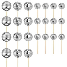 24Pcs Disco Cupcake Toppers Happy Birthday Cake Topper Disco Cake Picks Theme Cake Decor for Disco Theme Party