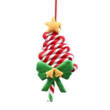 Christmas Tree Decoration Ornament Soft Clay Lollipop Red White Candy Cane Xmas Tree Pendant Christmas New Year Gift A