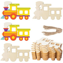 50PCS Unfinished Train Wood Ornaments Train Shape Blank Wood Slices for DIY Crafts Christmas Holiday Party Decoration