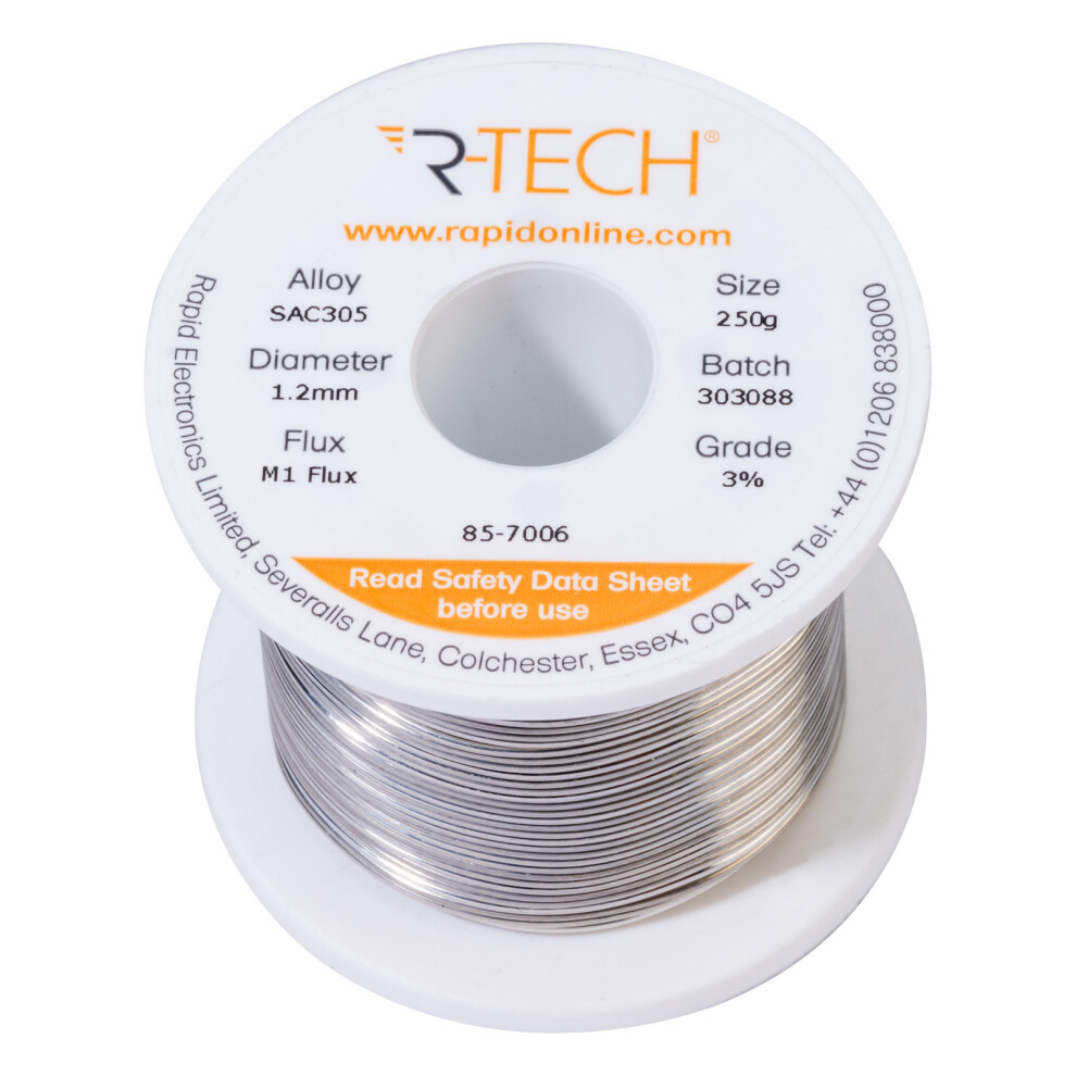 R-Tech 857006 Sac305 Solder 3% M1 Flux 0.5-2% Halide 1.2Mm 250G Reel 5053556008612