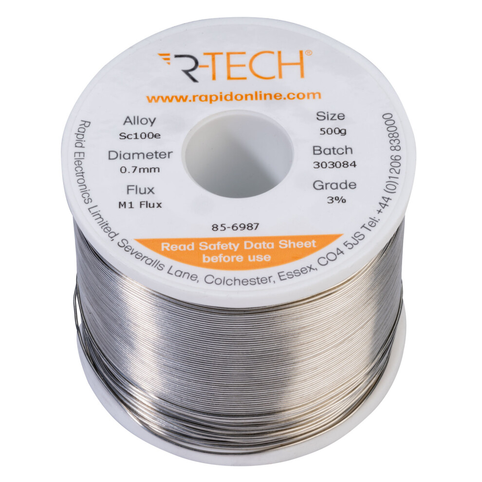 R-Tech 856987 Sc100e Solder 3% M1 Flux 0.5-2% Halide 0.7Mm 500G Reel 5053556008131