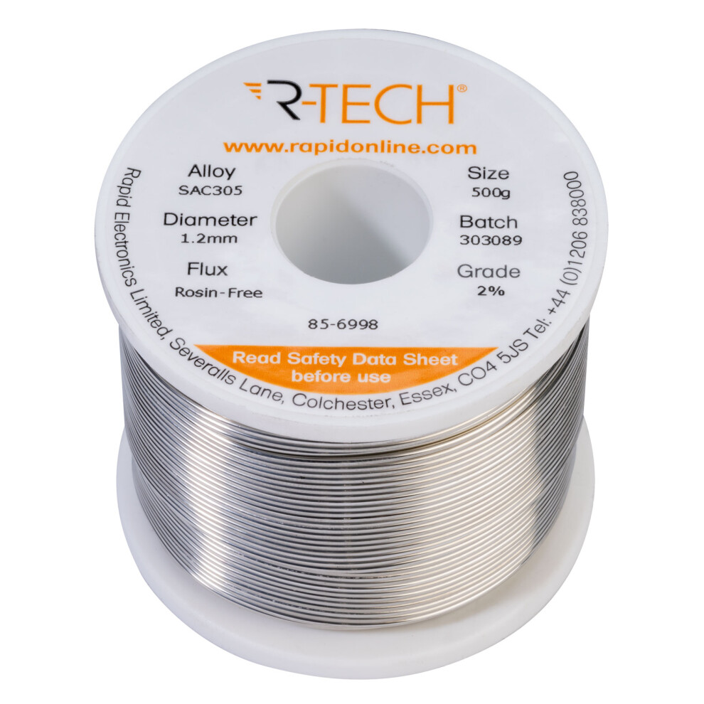 R-Tech 856998 Sac305 Solder 2% Rosin-Free Hf Flux Halide-Free 1.2Mm 500G Reel 5053556008247