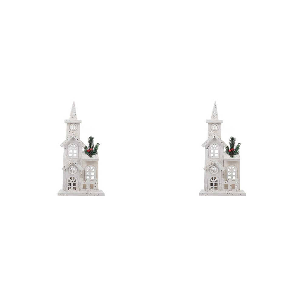2X Christmas Wood Village Christmas Led Church House Snow Scene Xmas Decorations For Christmas Desktop Ornament Light 4714272963111