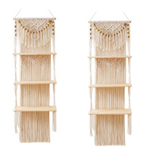 2X Macrame Wall Hanging 3-Tier Floating Wall Shelves for Bedroom,Nursery, Boho Wall Decor Shelves for Plant Pot