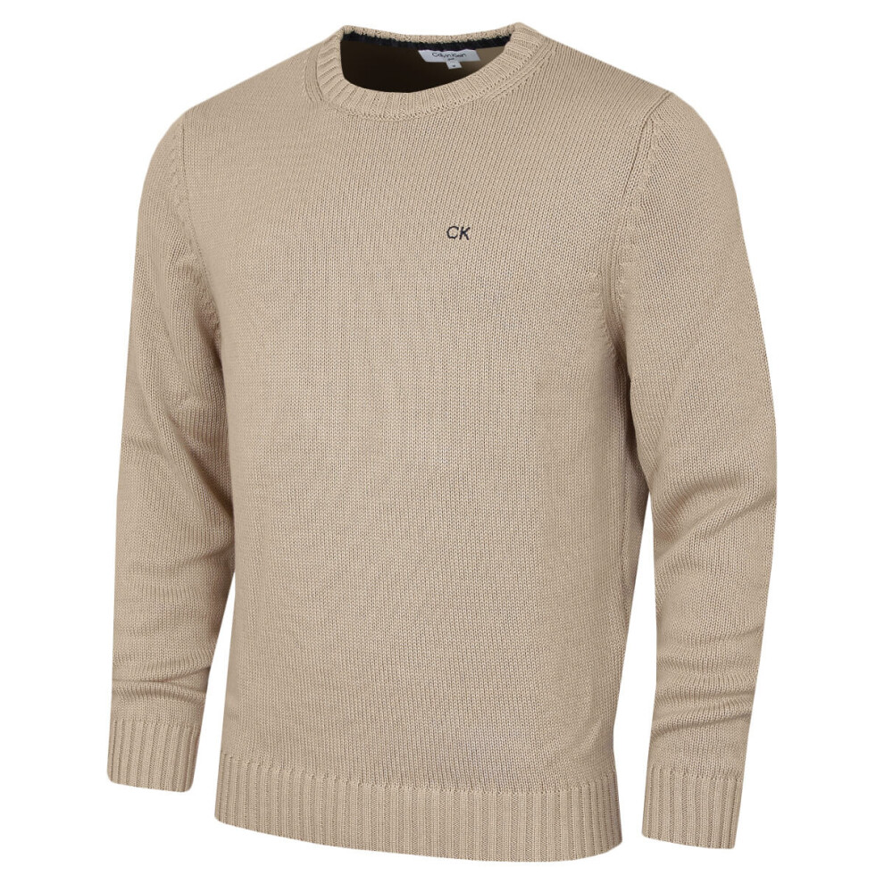 Calvin Klein (Xxxxl, Latte) Mens 2026 Knit Campus Crew Neck Cotton Ck Golf Sweater