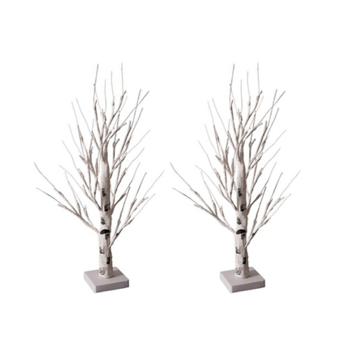 2X Tabletop Tree, White Tree with LED Lights, Warm White Small Tree Lights Battery Powered Timer, Lighted Tree