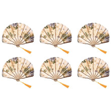 6X Classic Style Peony Flower Fabric Bamboo Folding Dance Hand Fan Beige
