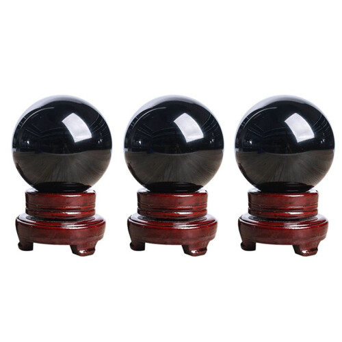 3pcs 80MM Natural Black Sphere Large Crystal  Healing Stone with Base