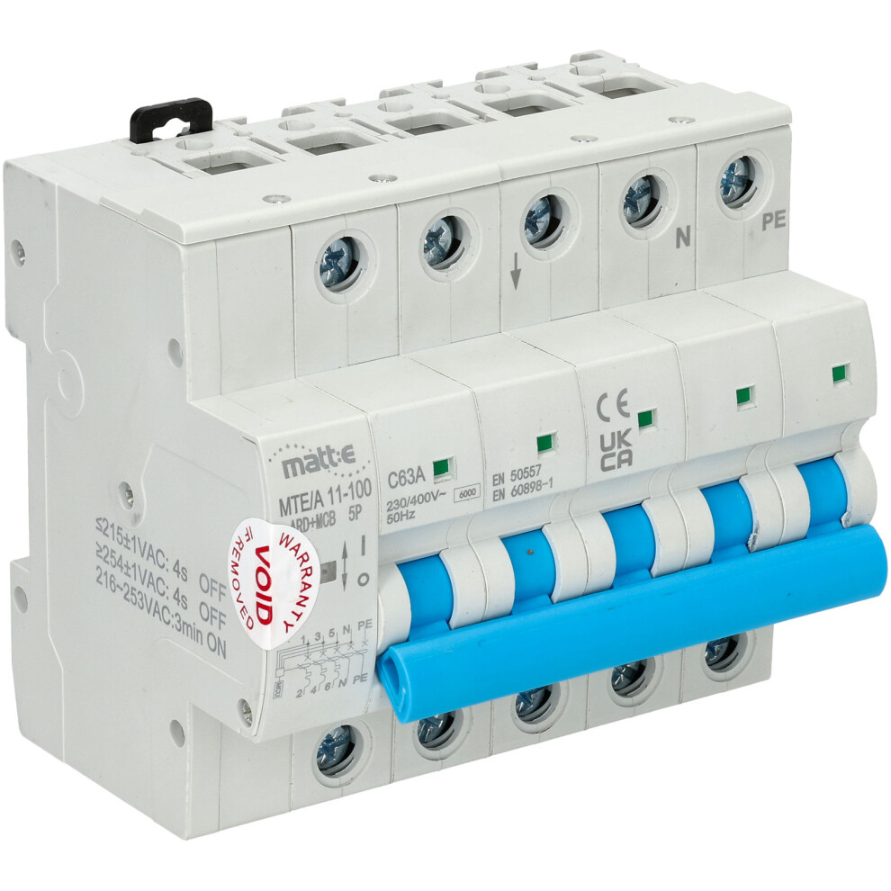 Matt:e Mte/A 5P 63A 5 Pole Mcb With Built In Pen Fault Protection