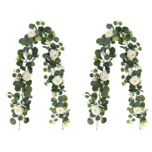 2X Eucalyptus Garland and Flower Hanging Artificial Eucalyptus Leaf Greenery for Wedding Backdrop Arch