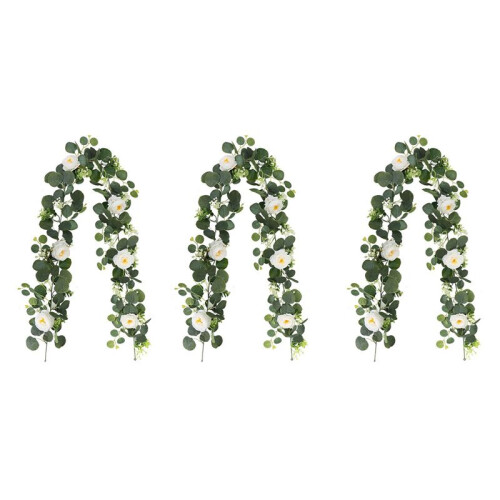 3X Eucalyptus Garland and Flower Hanging Artificial Eucalyptus Leaf Greenery for Wedding Backdrop Arch