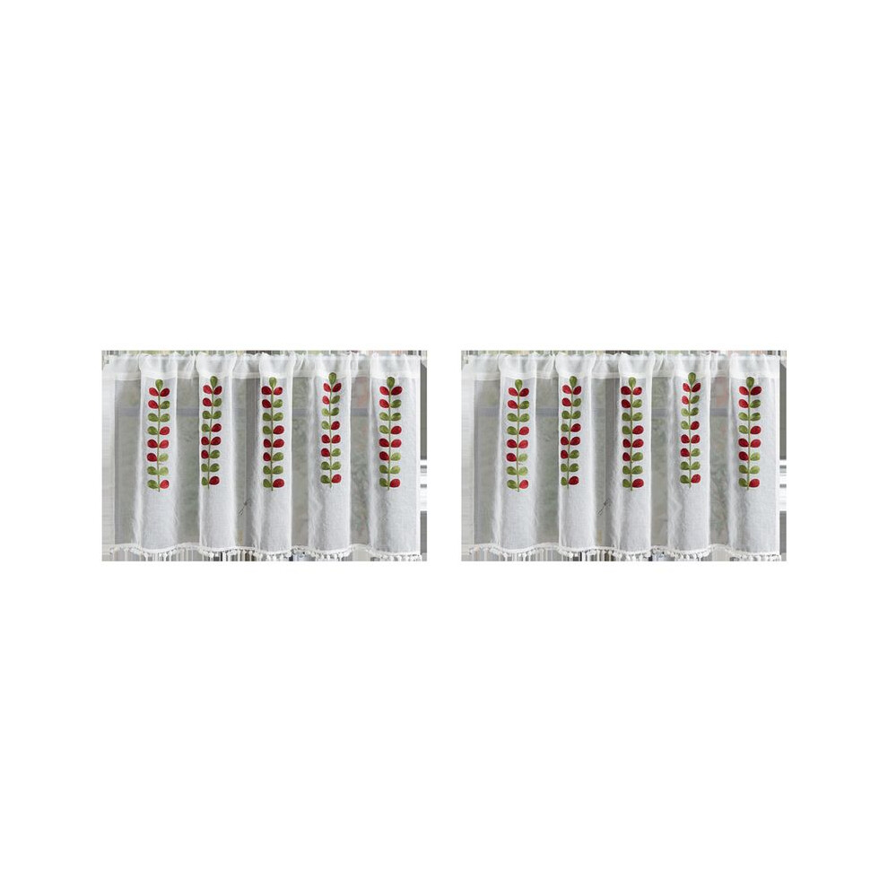 Torribaly 2X Embroidered Semi-Transparent Curtains Kitchen Tiered Half Window Sheer Curtain Rod Pocket Tulle Curtains A