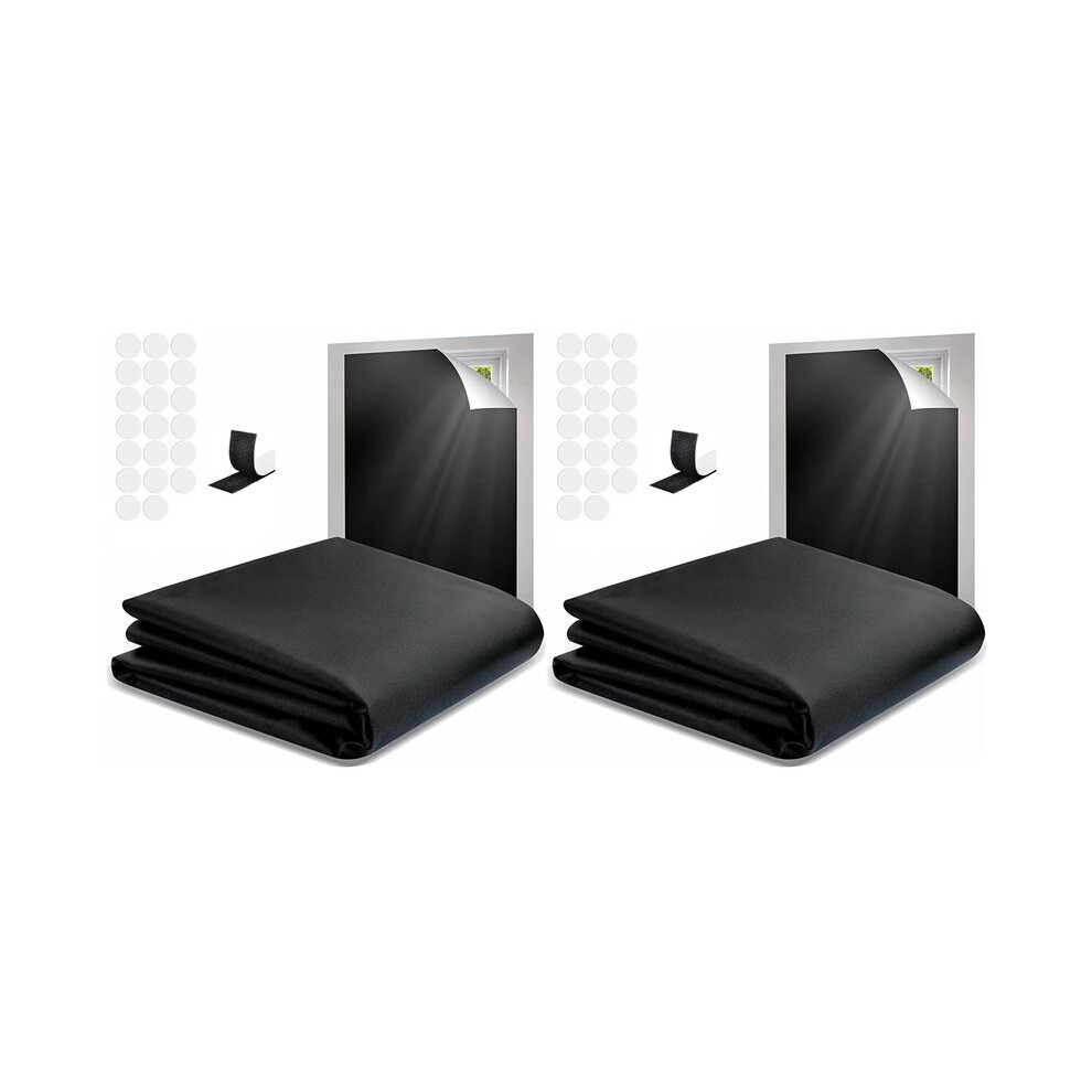 2X Portable Blackout Shades Film No Drill Travel Blackout Blinds Sunblock Window Cover Blackout Curtains 145 X 300cm