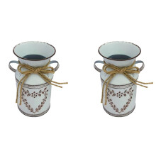 2X Rustic Metal Flower Vase Farmhouse Vintage Shabby Chic Galvanized Can Jug French Bucket Flower Holders