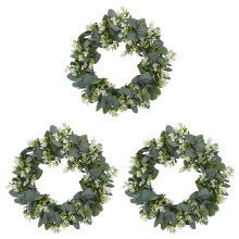 3X Faux Boxwood Wreath 12.9Inch Artificial Green Leaves Wreath for Front Door Hanging Wall Window Wedding Decoration