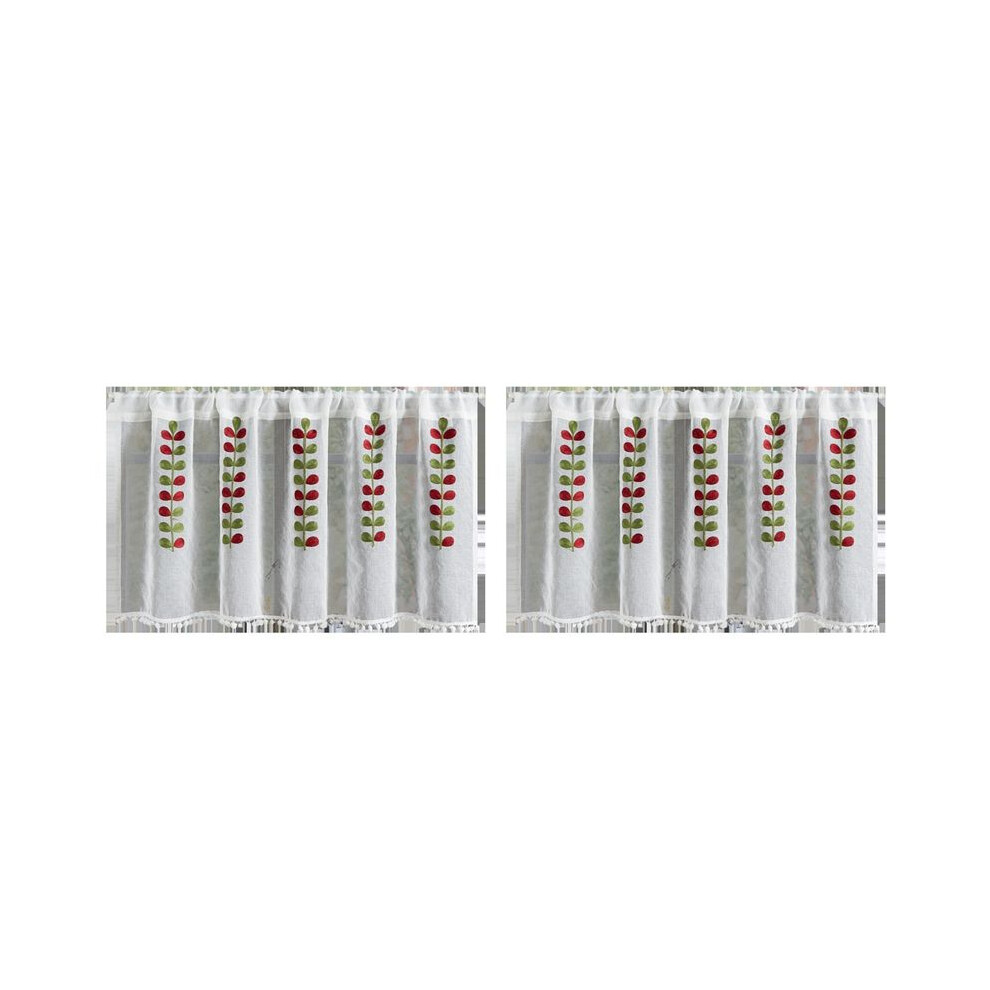 2X Embroidered Semi-Transparent Curtains Kitchen Tiered Half Window Sheer Curtain Rod Pocket Tulle Curtains B