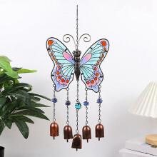 Butterfly Iron Glass Painted Wind Chimes Metal Tube Bell Crafts Ornaments Green