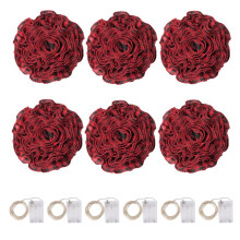 6 Rolls LED Rustik Julgran Garland Ribbon med LED-Lampor för Juldekorationer Svart&Rött