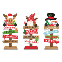 3PCS Desktop Christmas Tree Santa Claus DIY Decoration Wooden Christmas Signs Plaque Xmas Decoration