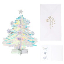 3D PopUp Christmas Tree Ornament Neon Film Tree Greeting Card Envelope Set Holiday Desktop Decor for Home Office