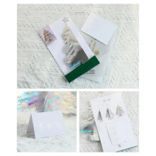 3D PopUp Christmas Tree Ornament Neon Film Tree Greeting Card Envelope Set Holiday Desktop Decor for Home Office