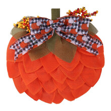 Farmhouse Pumpkin Wreath Pumpkin Door Hanger Burlap Mesh Pumpkin for Autumn Fall Halloween Thanksgiving Wall Decor