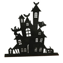 Halloween Adornos de Madera Decorativos de Madera Silueta Bosquejo Haunted House Decoración de Escritorio