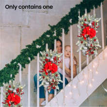Couronne de Noël à Suspendre pour Décoration de Noël, Guirlande à Suspendre pour Mur, Porte, Lumière LED Rouge